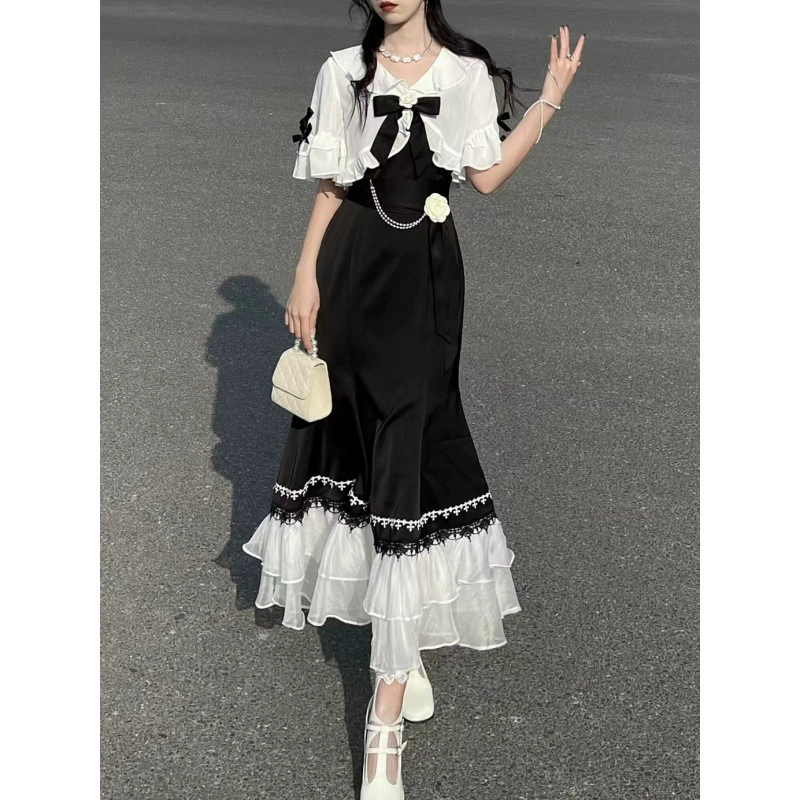 Летний комплект, юбка, платье, французский стиль, стиль Chanel, рыбья хвостовая юбка