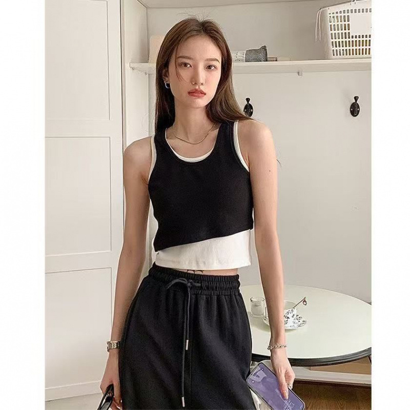 40-count pure cotton 210g 92 cotton/8 spandex camisole for women, layered look, faux two-piece.