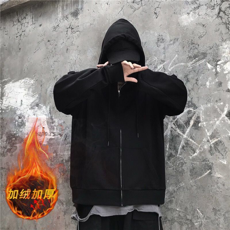 Otoño e Invierno estilo de Hong Kong suéter con capucha de los hombres cardigan estilo coreano estudiante de moda más chaqueta de terciopelo suelta deportes casual top