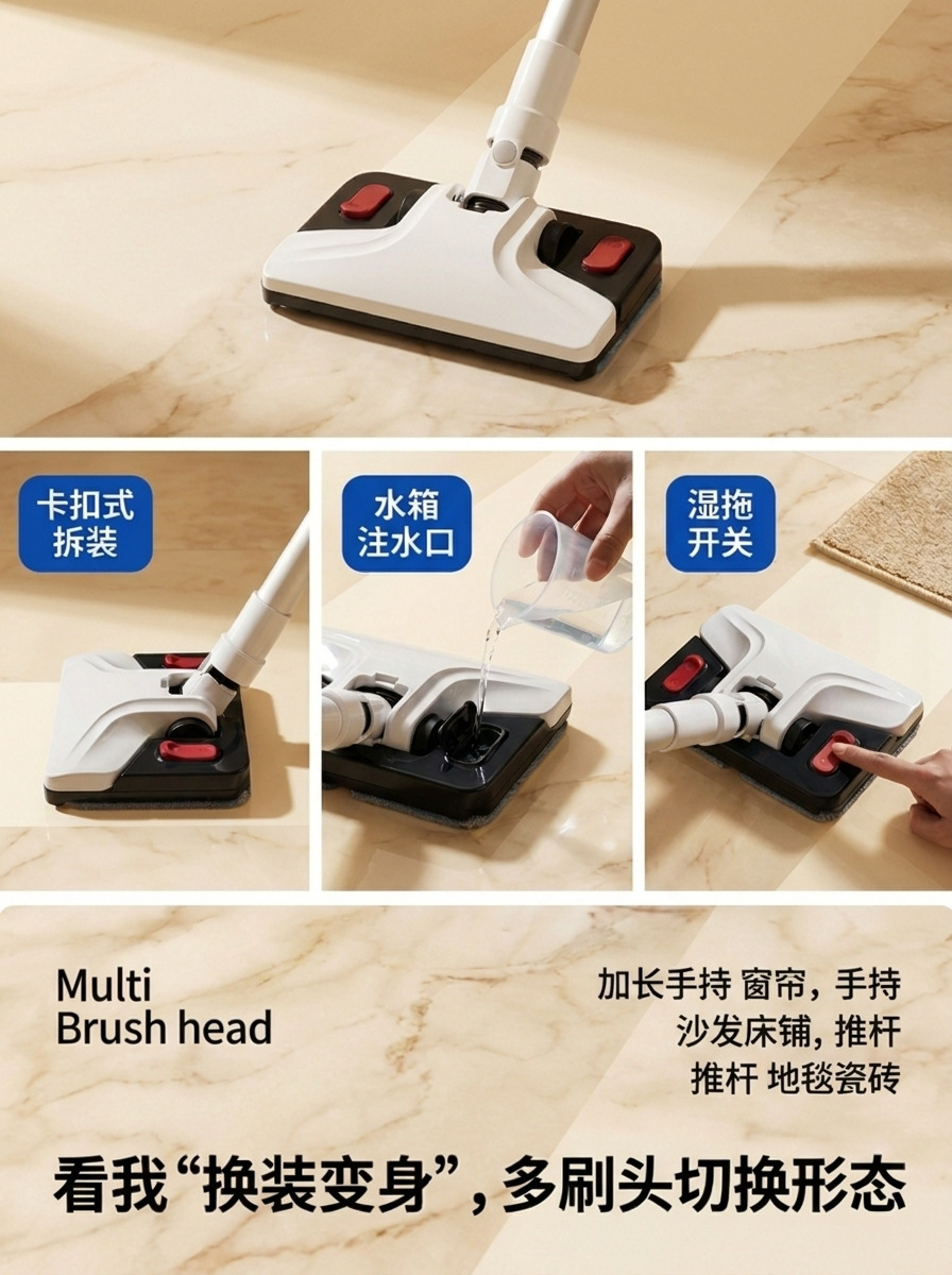 Cross-Border Car Vacuum Cleaner, Household High-Power Handheld Vacuum and Mop Combo, High-Power Cat Hair Removal Wireless Vacuum Cleaner