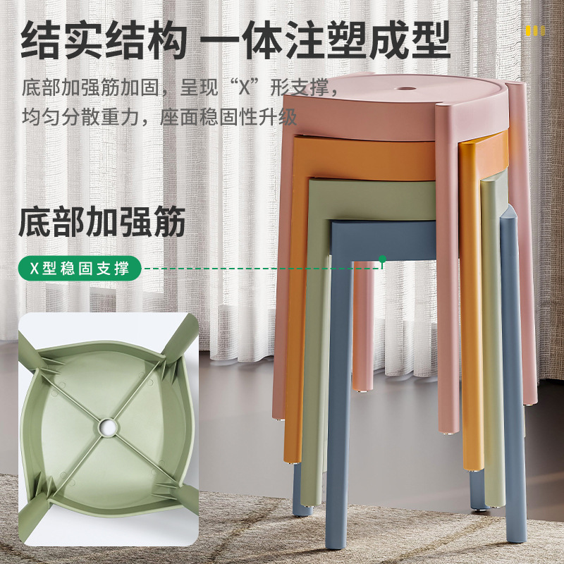 Taburete de plástico engrosado, silla de comedor apilable para el hogar, mesa de comedor de repuesto, taburete de banco alto y simple moderno, taburete de plástico, taburete redondo