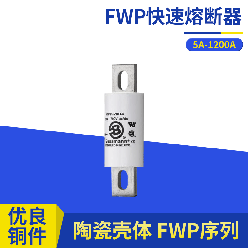 FWP-100C户内式直流熔断器700V100A圆管螺栓式快速熔断器巴斯曼|ms
