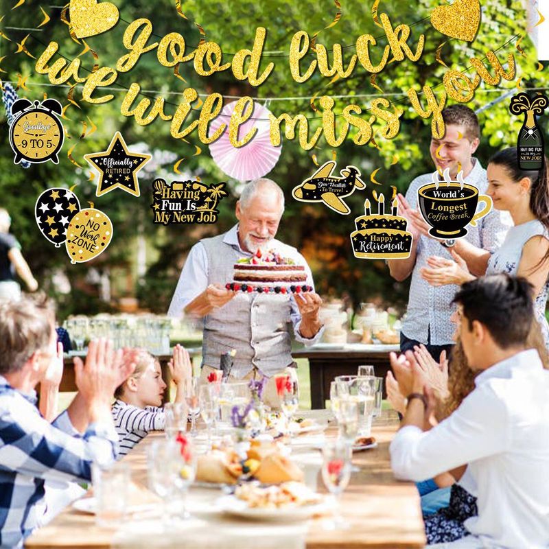 黒金退職テーマパーティー用品歳誕生日会場配置雰囲気装飾旗風船ケーキプラグイン|undefined