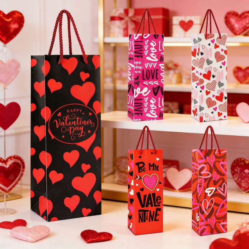 Red Wine Packaging Bag, Handbag, Single Bottle Paper Bag, Heart Gift Bag, Vertical Printed Single Gift Bag Red Wine Packaging Bag, Handbag, Single Bottle Paper Bag, Heart Gift Bag, Vertical Printed Single Gift Bag