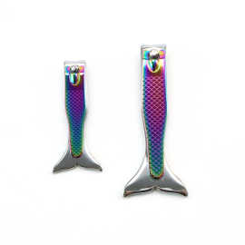 美人鱼形状款式渐变色彩钛指甲钳指甲刀指甲剪自带指甲锉