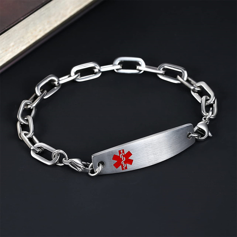 Amazon Cross-border Hot Selling Stainless Steel Medical Curves Engraved ID Logo Men and Women All-match Fashion Titanium Steel Bracelet
