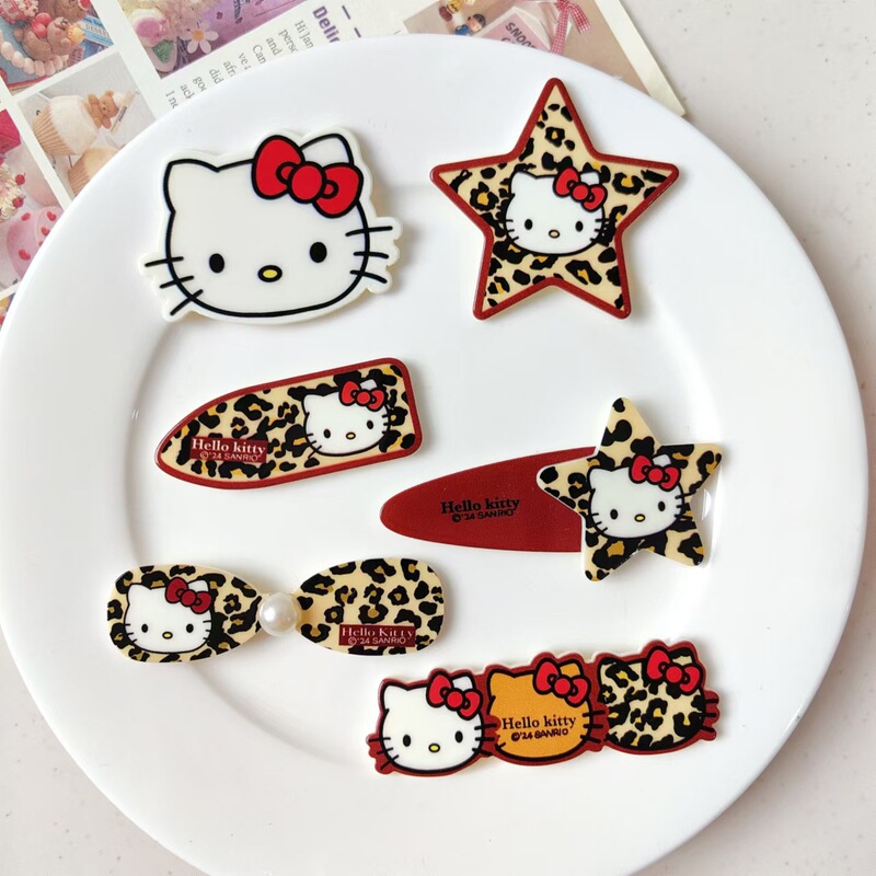 New autumn and winter leopard print cat series five-pointed star bow acrylic accessories DIY headwear handmade material batch