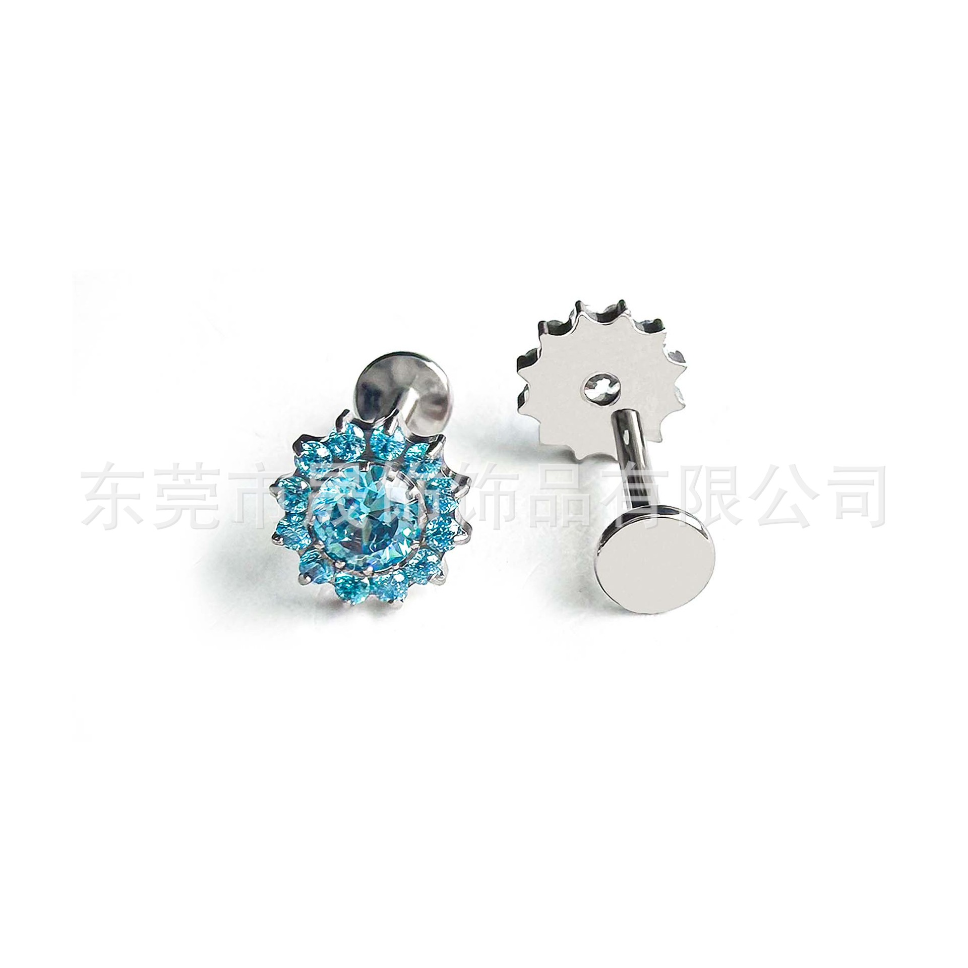 F136钛太阳花耳钉镶锆石肚脐钉G23钛合金唇钉人体穿刺饰品耳骨钉