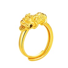 越南砂金黄铜镀盛吉祥时尚貔貅对戒指男女情侣同款介子生日礼物