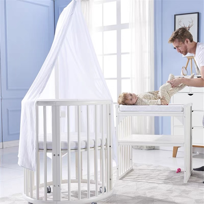 ins Bolin crib solid wood round bed multifunctional splicing bed BB bed twin bed bed in a generation of hair