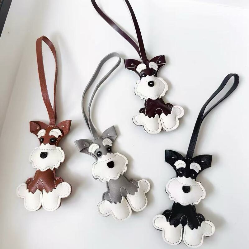 Cartoon Cute Schnauzer Puppy Bag Pendant Leather Doll Keychain Fashionable Versatile Backpack Decoration Gift