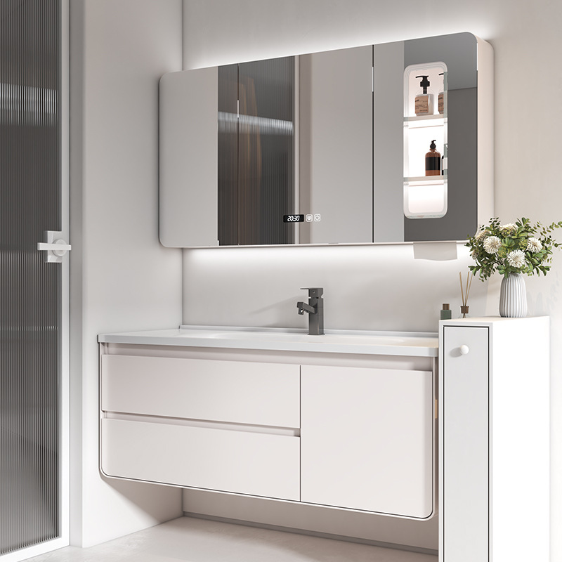 Gabinete de baño de roble personalizado, gabinete de lavabo, lavabo de roble, lavabo de cerámica, mesa de lavado inteligente