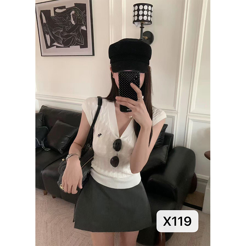 时尚年轻甜辣妹少女款针织衫背心短袖弹力显瘦腰贵气质透气高级感|undefined
