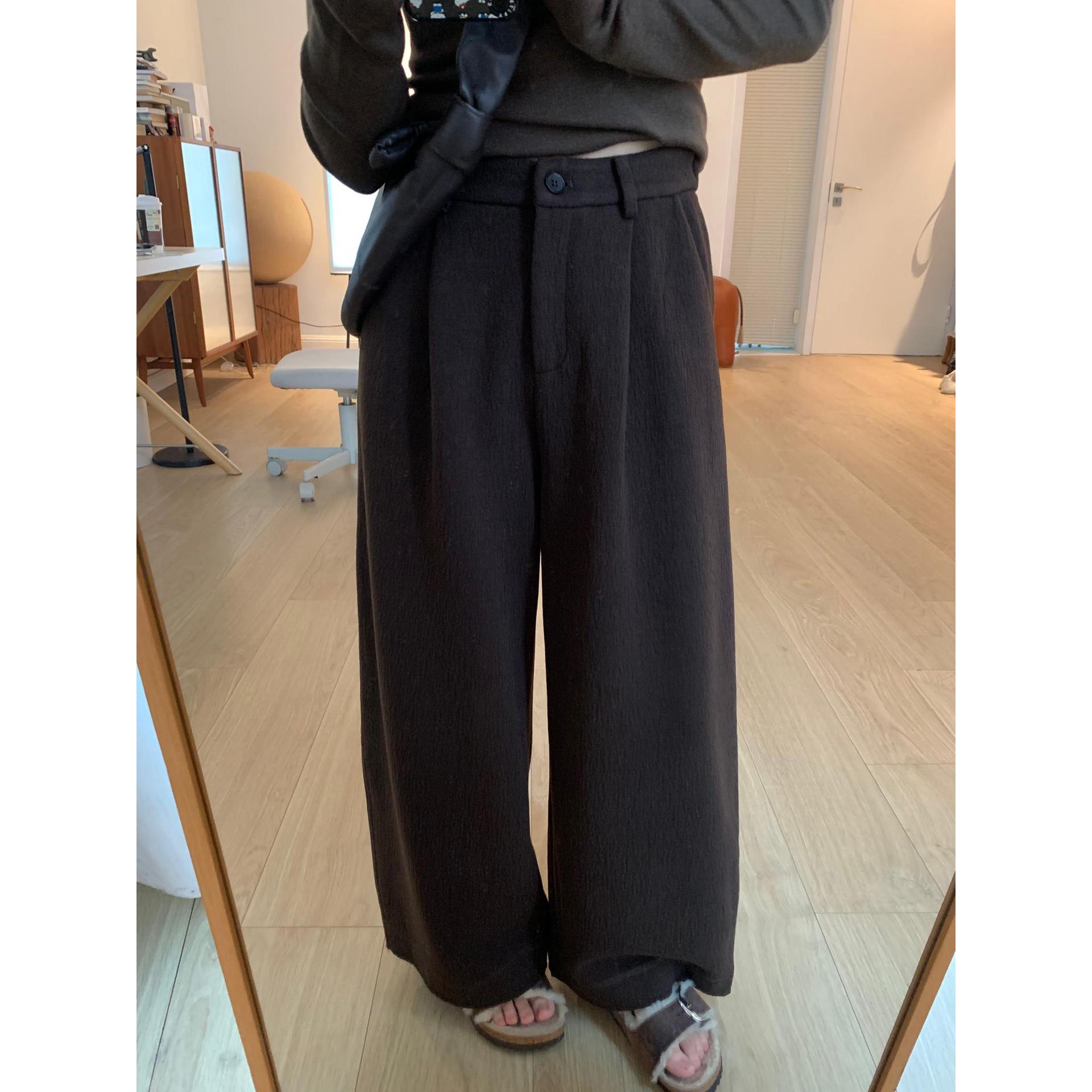 (2개) 2024 겨울 하이 퀄리티 양모 넓은 다리 9 점 캐주얼 바지 여성용 게으른 통근 슬리밍 바지 캐주얼 바지