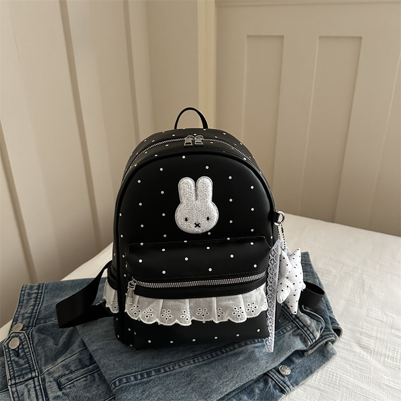 Nuevo variante lindo cordón ondulado dulce punto ondulado de color sólido pequeño conejo de viaje de estilo coreano mochila de viaje para mujeres