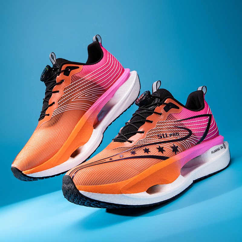 Zapatillas de carreras ultraligeras transpirables de botón giratorio para niños y mujeres con base de palomitas de maíz para estudiantes