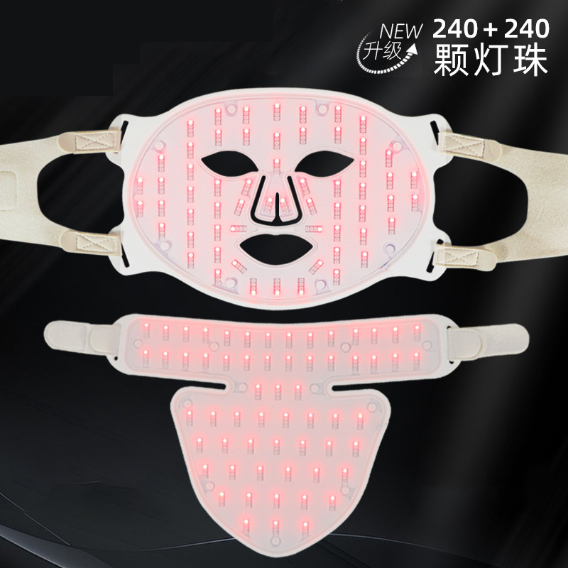 LED Face Mask Device with Red and Blue Light, 4-Color Portable Face and Neck Light Beauty Mask, Skin Smoothing Silicone Mask