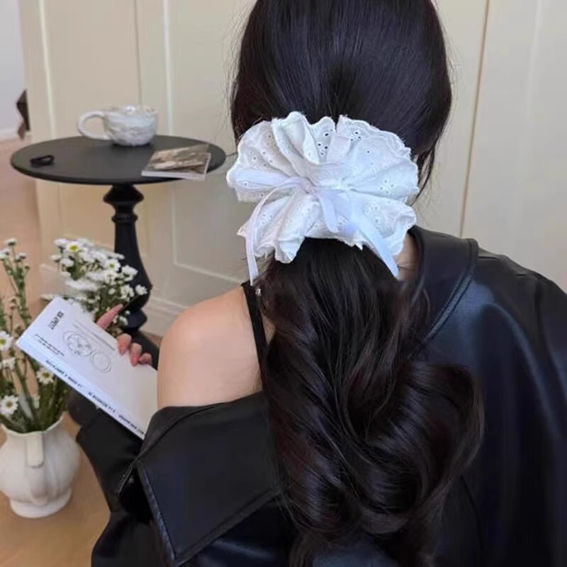 女性用フレンチレトロ大腸ヘアゴム、高級サテン韓国風万能ヘアロープ、森風ヘアロープ、ヘアアクセサリー、Lサイズヘッドギア|undefined