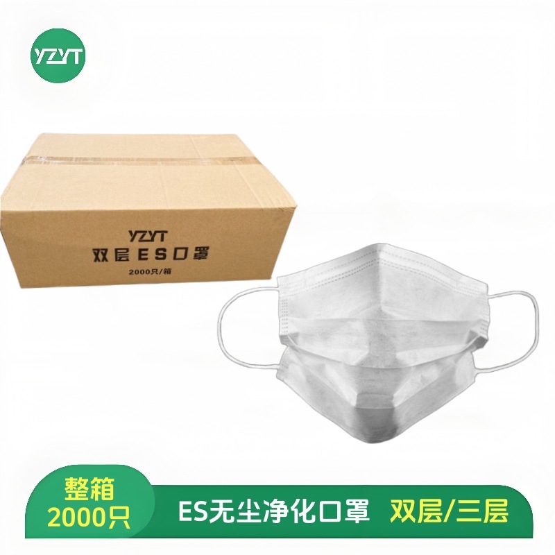 一次性ES净化口罩亚光双层三层光滑不掉毛屑无尘车间整箱2000只
