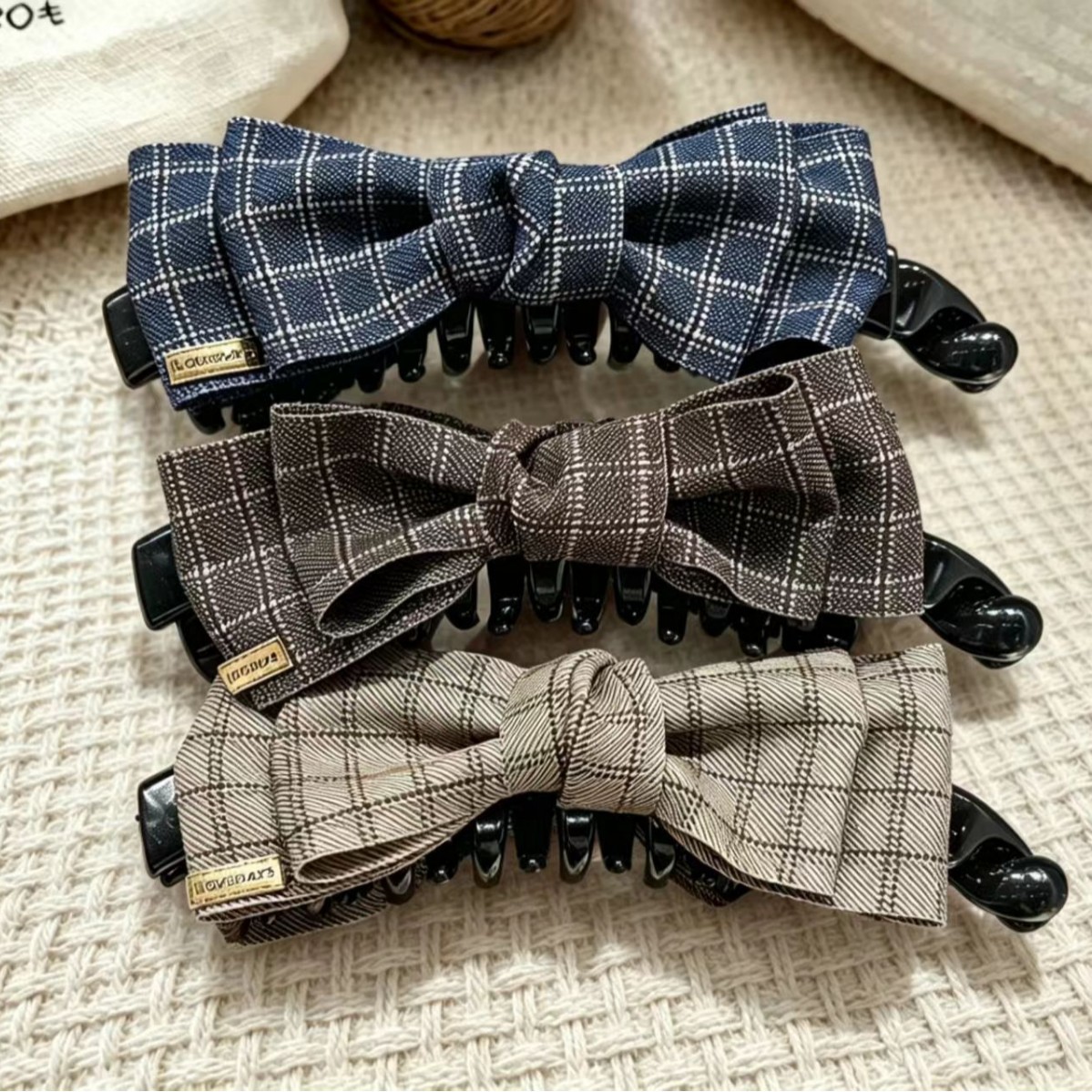 Plaid Fabric Bow Banana Clip Vertical Clip for a Voluminous Look, New Hair Clip for Back-Of-Head Updo and High Ponytail