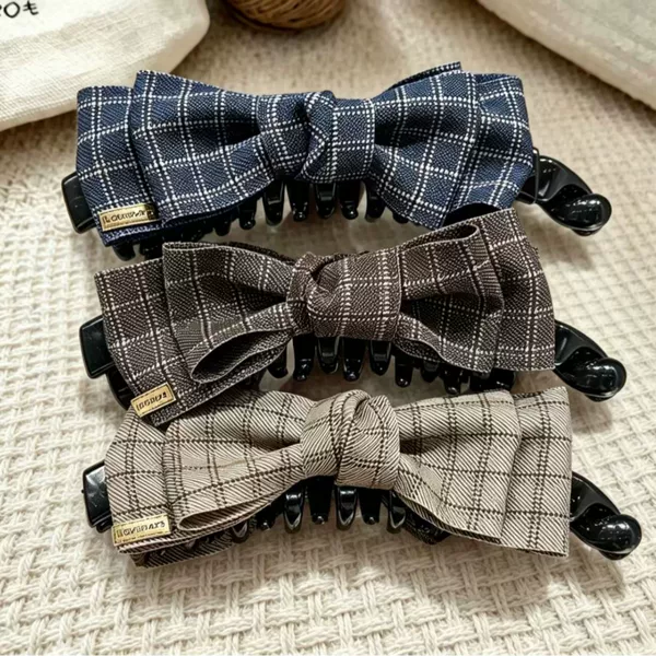 Plaid Fabric Bow Banana Clip Vertical Clip for a Voluminous Look, New Hair Clip for Back-Of-Head Updo and High Ponytail