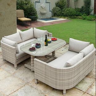 Outdoor Rattan Chair Sofa Double Furniture Balcony Leisure Plastic Garden Table and Chair Combination Courtyard Coffee Table Cp
