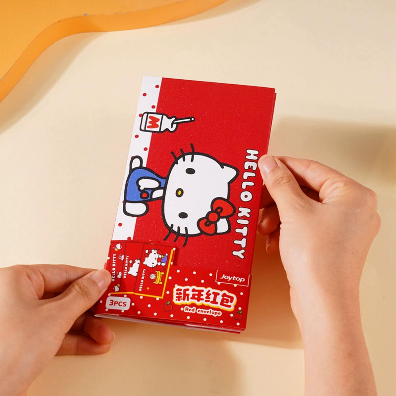 Подарочные конверты на новый год Hello Kitty Серия красные, новые креативные мультяшные красные конверты для весны фестиваля, подлинные KT, 3 штуки