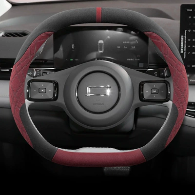 Leather Anti-Slip, Anti-Sweat and Odor-Free – Steering wheel cover - double-d-type-black-and-red-not-cold-in-winter-not-hot-in-summer-pentium-yueyi-032025-2025-model