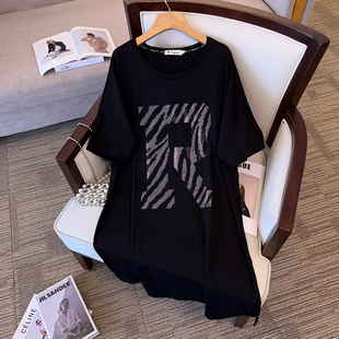 300kg large size women's chest 150 fat mm plus fat increase summer new short sleeve T-Shirt Dress 1-1