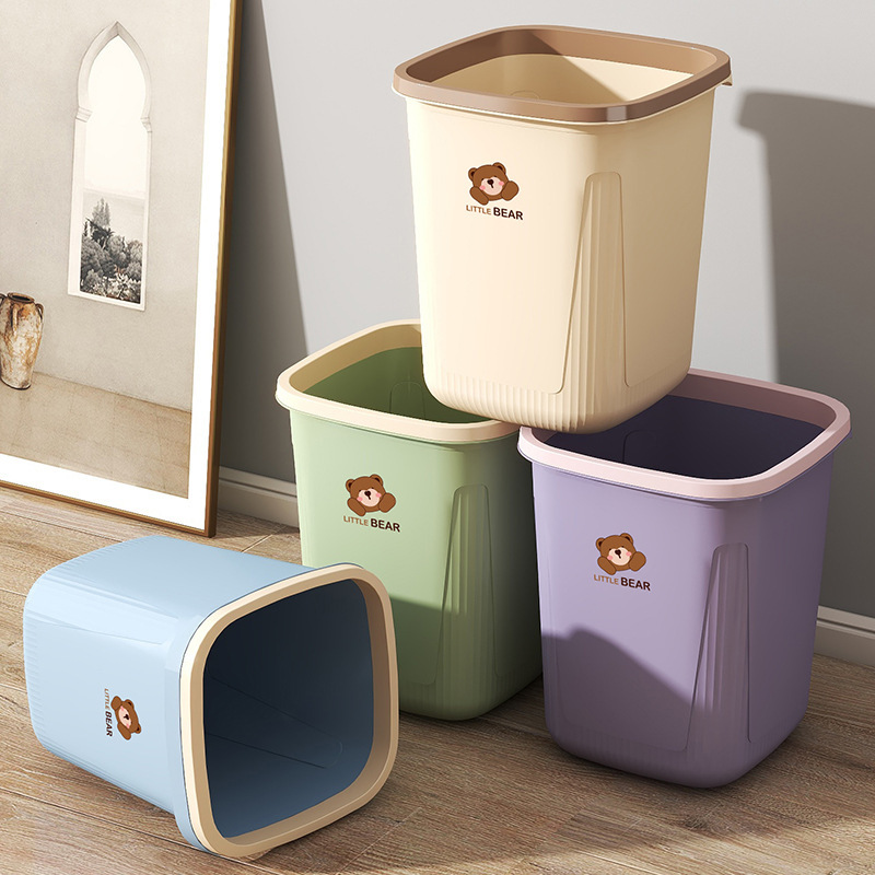 Square Trash Can Household Press Ring Large Capacity Thickened Office Trash Bin Hotel Bathroom Dormitory Coverless Trash Bin