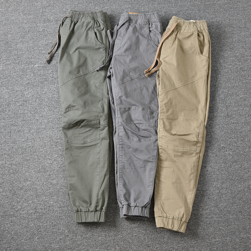 Japanese Style Retro Casual Overalls Men's Black Loose Straight Sports Cropped Drawstring Ankle Pants Men's Summer