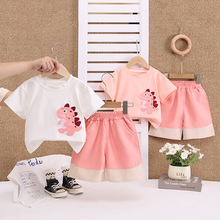2025夏季新款女童卡通圆领短袖套装女宝宝休闲短裤两件套一件代发