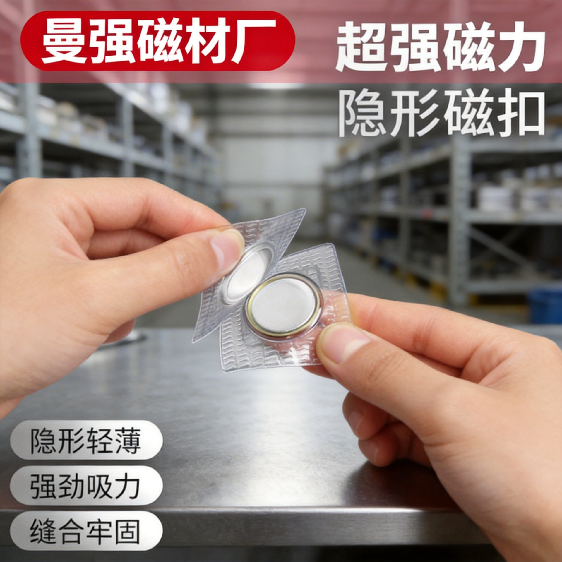 现货单面磁pvc服装磁扣箱包磁吸扣钕铁硼圆形磁铁带铁壳批发