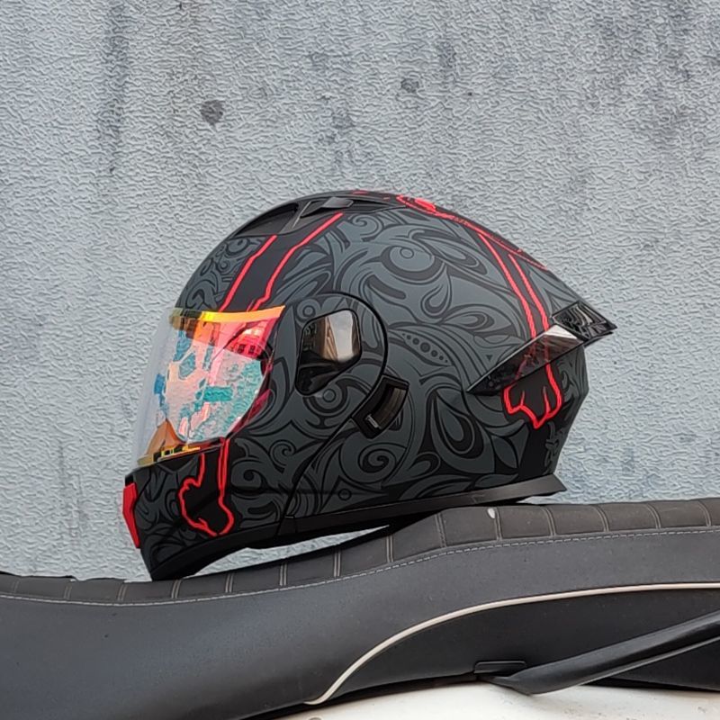 Motocicleta con doble espejo, casco para hombres y mujeres, casco para motocicletas, cuatro estaciones, cola de locomotora, casco Bluetooth, nuevo estándar nacional