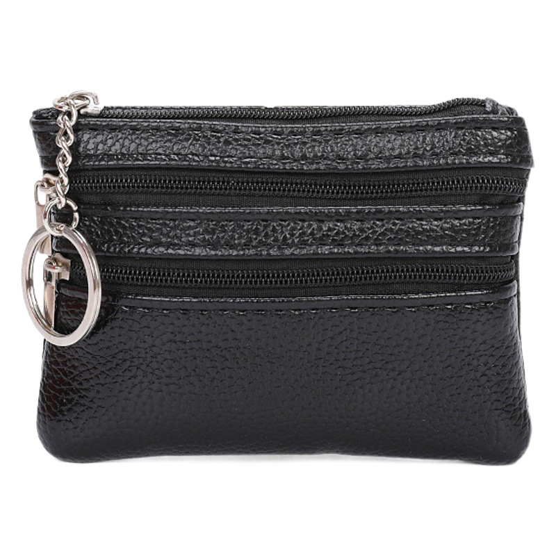 Cartera corta con cremallera para mujer patrón de Litchi de tres bolsillos mini bolsa de monedas multifuncional llavero bolsa de monedas
