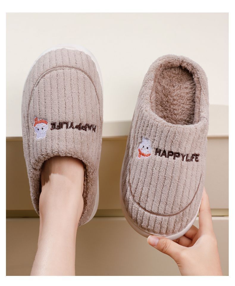 Damen-Hausschuhe mit dicker Sohle aus Fleece für Herbst und Winter, Plüschpantoffeln, Baumwollschuhe, rutschfest, warm, bequeme Hausschuhe für Herren_voghion.com