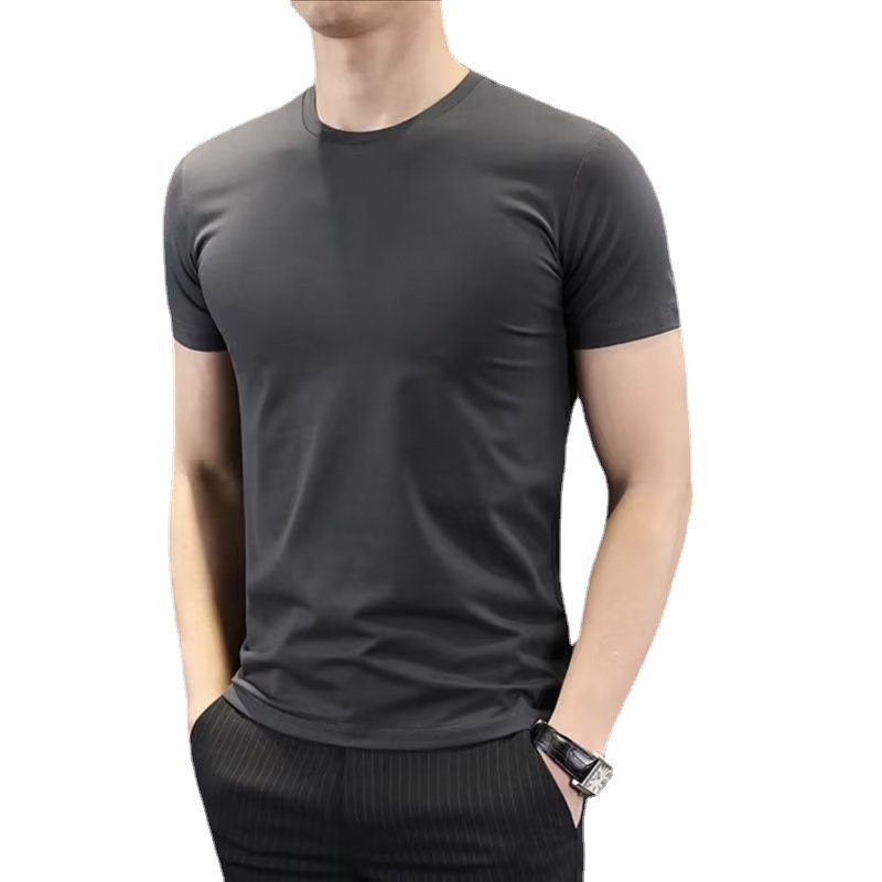 Origen fabricante camiseta de manga corta verano para hombre versión coreana de 140g de poliéster delgado color sólido camisa de fondo estilo delgado 100