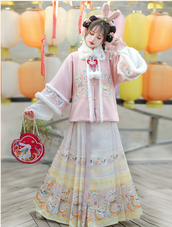 Ming-mand Hanfu Dragon Rabbit Осенне-Зимний новый стиль юбка с верхом на каждый день полный комплект Guofeng Super Fairy Daily Толстая древняя Costsize новогодний сервис