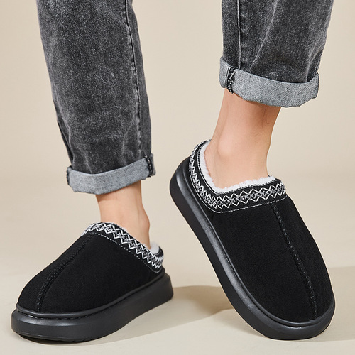 Cross-border Baotou fluffy slippers women's autumn/winter ethnic style cotton slippers for home use, warm and thick-soled cotton slippers for men and couples
