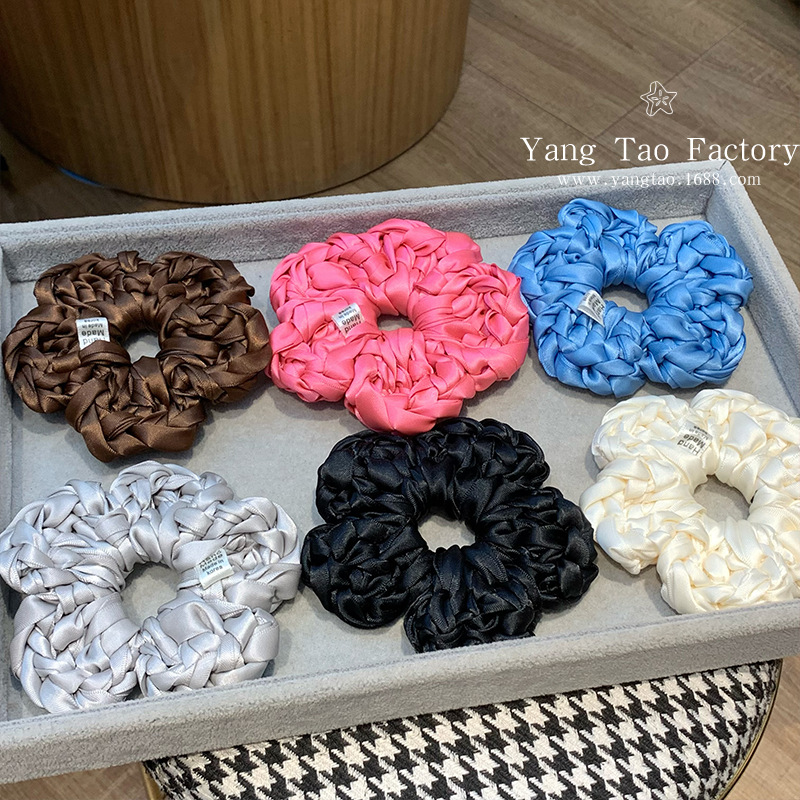 Isladegar blogger con color brillante tejido a mano gran flor amor bola cabeza de caballo anillo de cabello cuerda cabeza