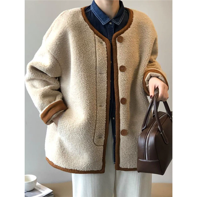 Velvet keep warm jacket, loose fit