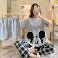 Pajamas трансграничная внешняя торговля фабрика оптом пижамы женские шорты с короткими рукавами брюки три комплекта мультфильм домашний набор
