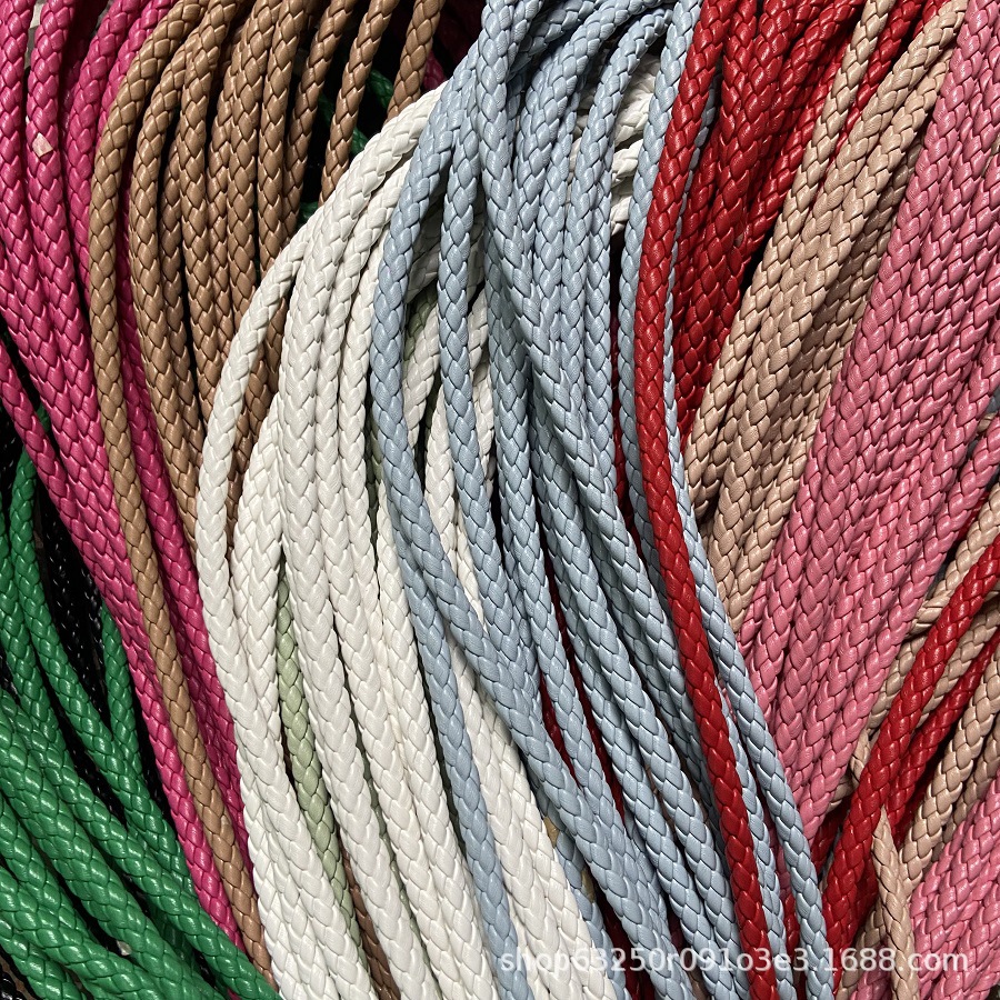 织带绳子皮革圆形6股编织绳扁形彩色圆形皮绳挂绳配件饰品手提带