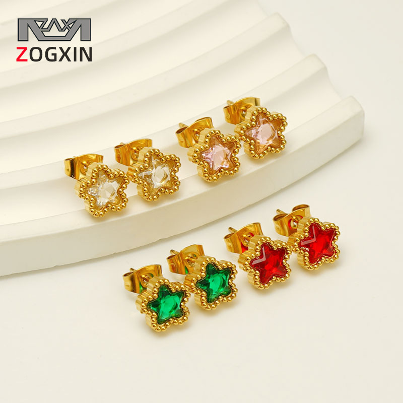 Cruz-frontera nuevo acero inoxidable con incrustaciones de circón estrella Stud pendientes de lujo Luz de acero de titanio de moda europea y americana pendientes en stock al por mayor