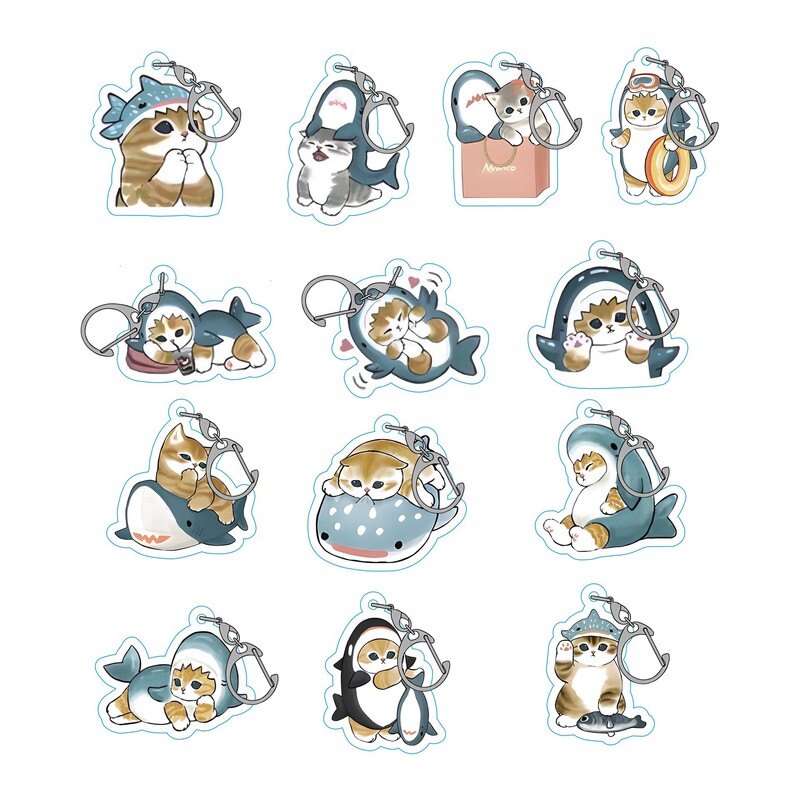 Cute Cartoon Kitten Shark Cat Cat Acrylic Transparent Double Sided Keychain Keychain Backpack Pendant Wholesale