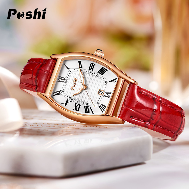 Poshi nueva moda mujer reloj retro ins estilo vino en forma de barril cinturón aprender vida impermeable Reloj simple