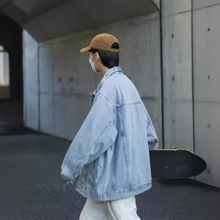 American Retro Denim Jacket Men's Washed Embroidered Lapel Denim Jacket Spring and Autumn High Street Fashion Brand Work Jacket Dropshipping