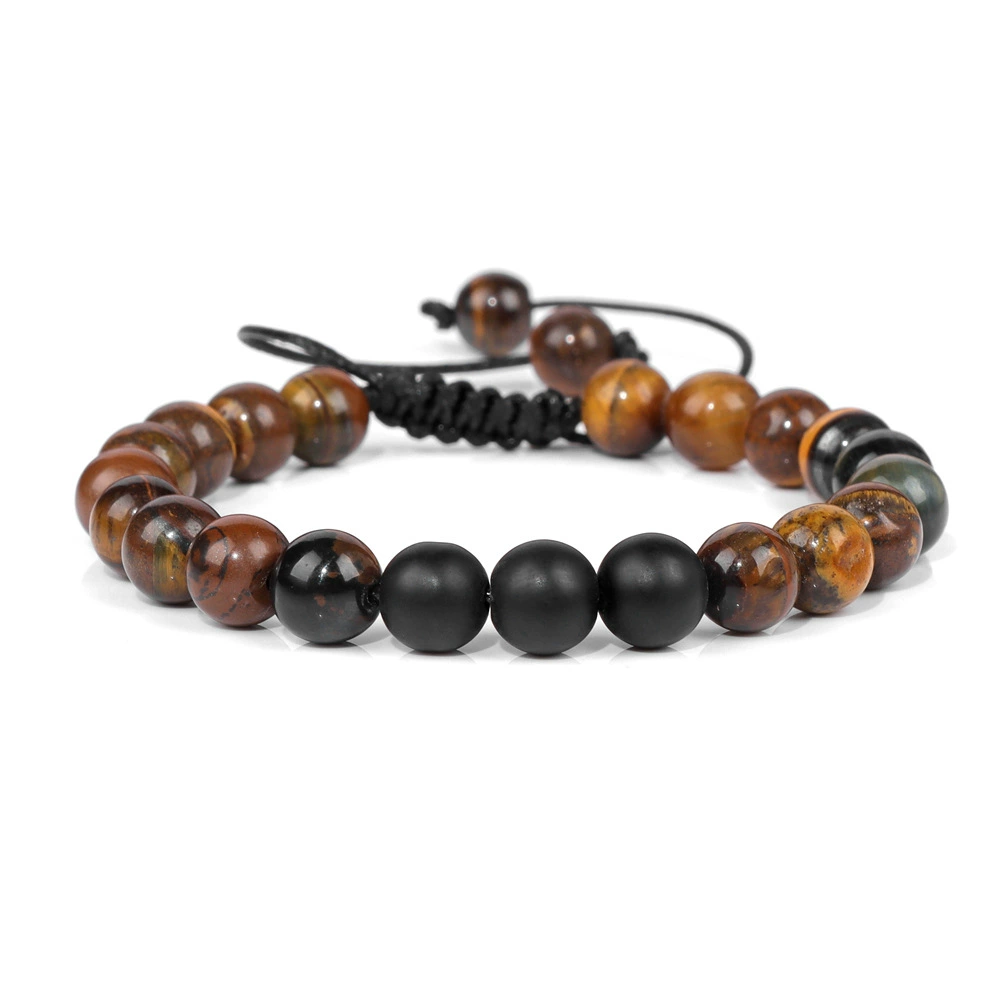 Bracelet GOLBALJEW woven aromatherapy tiger eye, 8 mm beads, adjustable 18.5 cm