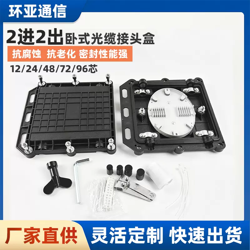 方形接头盒哈呋式12芯接续盒2进2出分歧型光缆接续盒接头盒立式