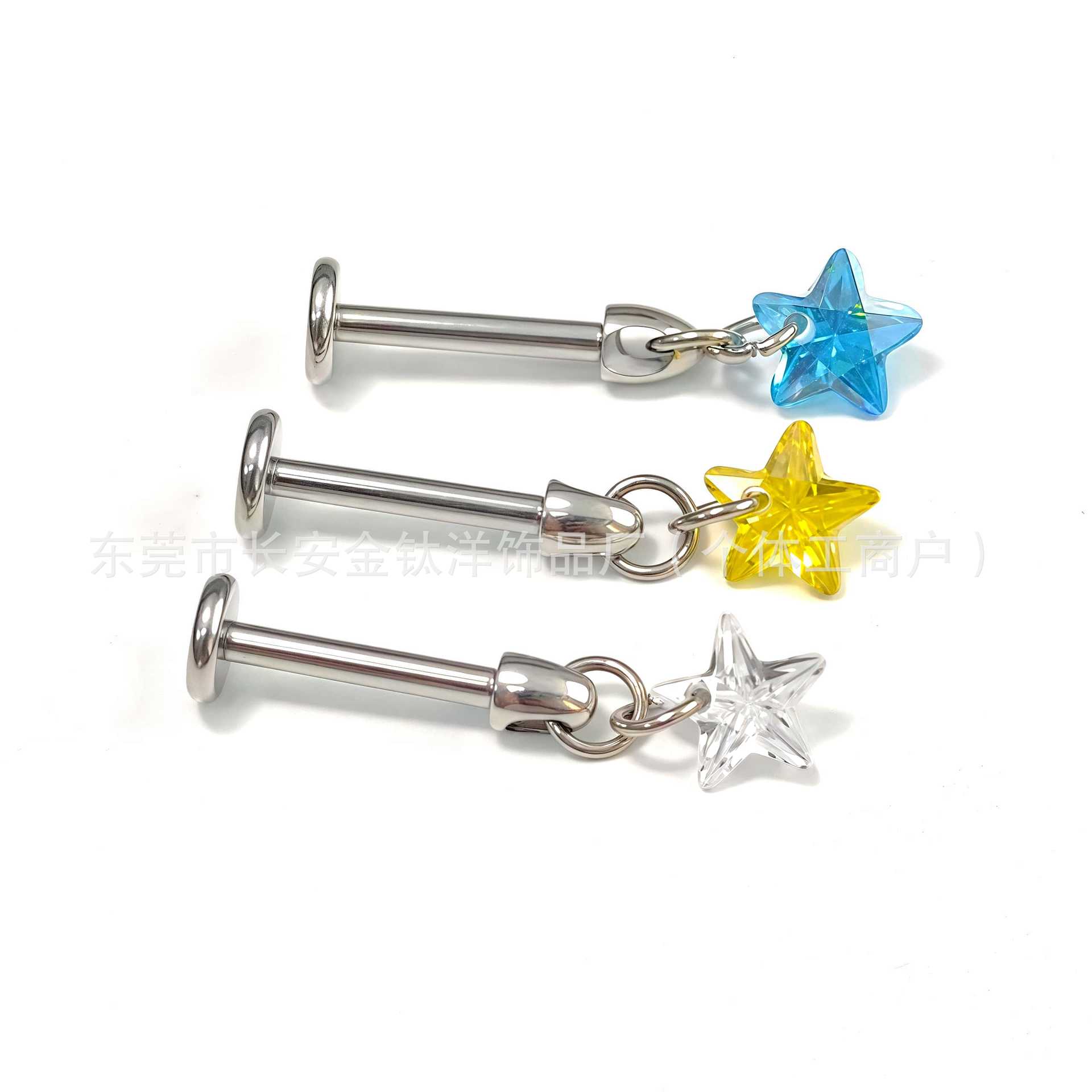 F136 Titanium Five-Pointed Star Pendant Ear Stud Zircon Ear Bone Stud Piercing Jewelry detail image 7